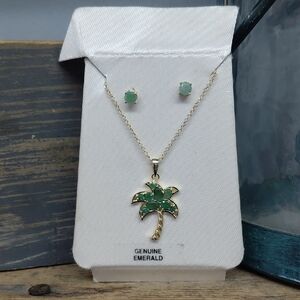 Genuine Emerald Palm Tree Necklace and Earring Set